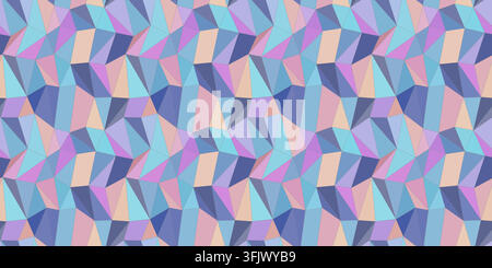 Seamless pattern of pastel blue purple and peach low poly triangles, geometric vector Stock Vector