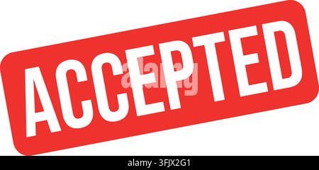 A red rectangular stamp with the word accepted in white capital letters isolated on a white background. Stock Vector