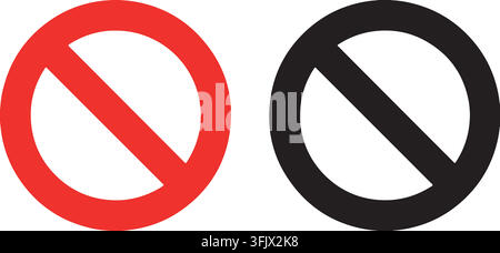 Two no entry or prohibited symbols, one red and one black, are displayed on a clean white background. Stock Vector