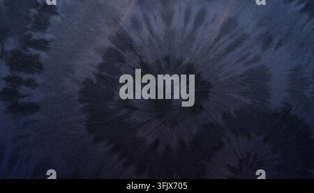 An abstract dark blue background featuring subtle silhouettes of palm leaves with a fine diagonal line texture overlay, creating a moody, tropical atm Stock Photo