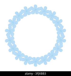 Circular wreath of delicate light blue flowers forming a continuous ring with white center. Elegant floral design perfect for invitations, frames Stock Vector