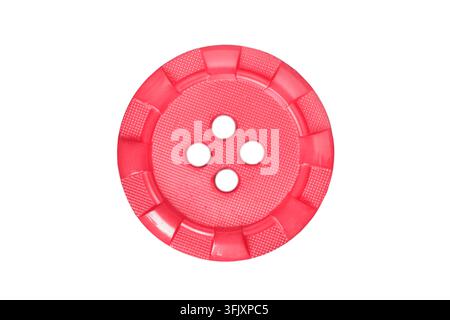 Red plastic round clothes button isolated on white background Stock Photo