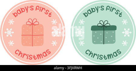cute babys first christmas sticker with gift vector illustration Stock Vector