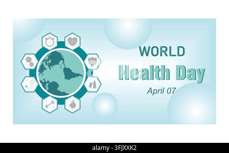 World Health day is observed every year on April 7, to raise awareness about the overall health and well-being of people across the globe. flat vector Stock Vector