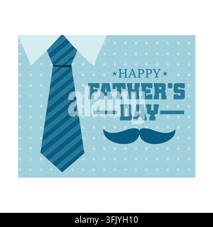 Fathers Day poster or banner template with necktie and gift box on blue background. Flat vector modern illustration Stock Vector