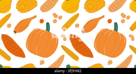 Pumpkin and Vegetable Seamless Pattern Stock Vector