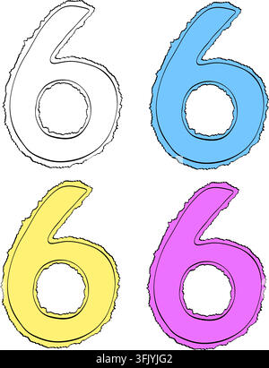 Number 6 six balloon Isolated icon hand drawn illustration. Vector graphic line ink art. Banner, poster, wrapping paper, sticker, print, modern textil Stock Vector