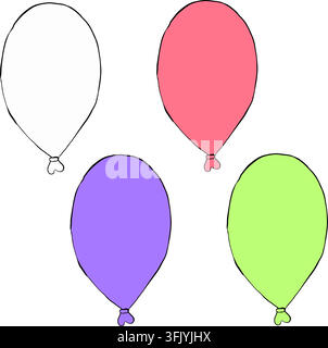 Colorful festive balloons floating Isolated icon hand drawn illustration. Vector graphic line ink art. fashion graphics, textile prints. Sample poster Stock Vector