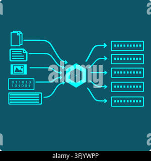 Cryptographic Hash Function Icon : Any-Size Data Input Converted to Fixed-Length Output Blocks, One-Way Transformation Concept Stock Vector