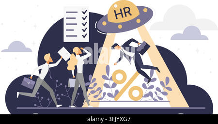 Human resources cloud concept with recruiters, checklist, hiring funnel and candidate selection in a modern flat scene, isolated on white background vector illustration Stock Vector