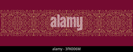 African tribal seamless border. Ethnic geometric pattern with authentic motifs inspired by traditional African art and indigenous textile designs. Vector mexican motifs with hand-drawn elements Stock Vector