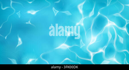 Crystal clear blue water surface with ripples and light reflections. Vector realistic illustration of swimming pool top view, background for summer designs, vacation, and tropical beach banners Stock Vector