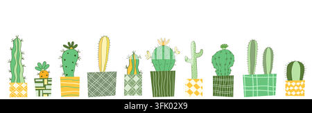 Cute vector desert house plant cactus with geometric patterns, home garden cacti decor illustration Stock Vector