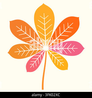Colorful chestnut autumn leaf vector illustration, Simple icon for fall designs, greeting cards and journaling Stock Vector