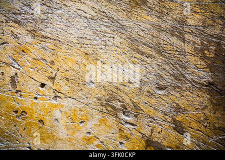 Scratched and worn texture showcasing a distressed yellow and brown surface Stock Photo