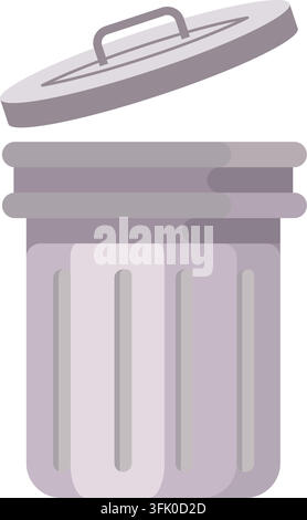 Grey metal trash can icon with an open lid, perfect for garbage, waste management, recycling, and disposal themes on a white background. Stock Vector