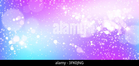 Abstract background with pastel gradient colors and glittering bokeh white lights. Vector dreamy pattern with magical atmosphere and shimmering sparkles and delicate blur effects. Romantic design. Stock Vector
