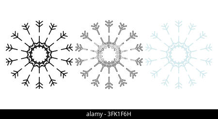 Minimalist Snowflake Icon Set with Solid and Outline Style Stock Vector