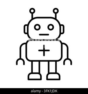 A robot is standing on a white background. The robot has two arms and two legs. The robot is facing the right. Editable Stroke Stock Vector