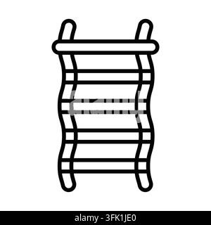 A ladder is shown in black and white. The ladder is long and has many steps. The ladder is leaning against a wall. Editable stroke Stock Vector