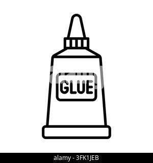 A tube of glue is shown in black and white. The tube is made of plastic. Editable stroke Stock Vector
