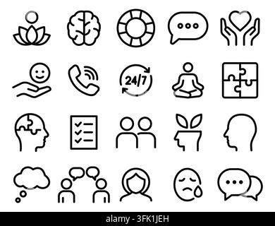 A collection of icons that represent various emotions and concepts. Some of the icons include a smiling face, a phone, a heart, a puzzle. vector. Edit Stock Vector