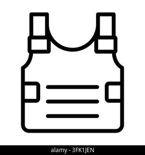 A black and white image of a vest. The vest is designed to protect the wearer from harm. Editable Stroke Stock Vector