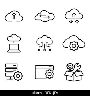 Cloud computing icons: network, storage, settings, synchronization, upload Stock Vector