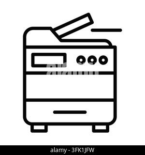 A black and white image of a printer. The printer is open and ready to print. The printer is a modern, sleek design with a clean. Editable stroke Stock Vector