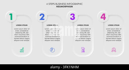 4 Steps Neumorphism Infographic Template Stock Vector