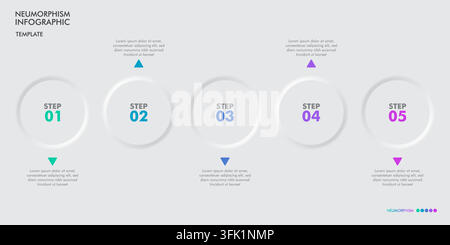 5 Step Neumorphism Infographics Template Stock Vector