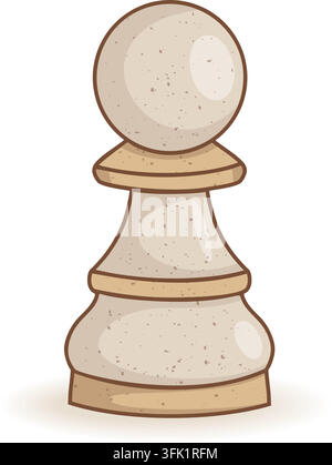 Vintage Chess Pawn Piece Single. Textured Grunge Grain Craft Wooden Board Game Standalone Starter Beige Light Figure. Vector Illustration. Hand Drawn Stock Vector