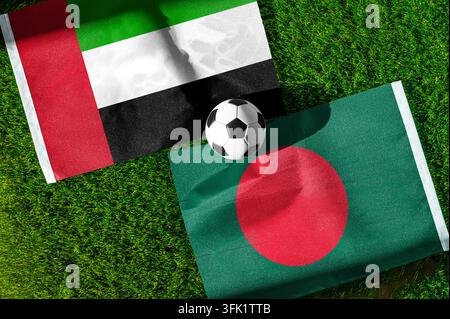 United Arab Emirates and Bangladesh flags waving on isolated white ...