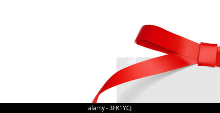 Gift tag. Ribbon bow on card note, invitation paper sign in holiday birthday envelope. Red and white sale design. packaging for greeting, voucher, invitation, promotional message. Vector isolated set Stock Vector