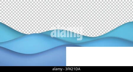 3d sea wave. Cartoon ocean water, cute beach river elements or kid summer lake surface. Panoramic blue texture, gradient horizontal curves. Background minimal composition design. Vector illustration Stock Vector