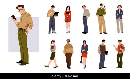 Business man character. Professional office woman pose, happy worker manager in suite. Businessman people modern workforce communication, male and female employee. Vector cartoon flat isolated set Stock Vector