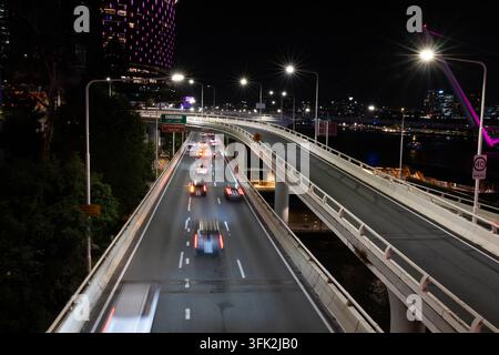 Brisbane Australia -September 16 2026; Editorial Australia Brisbane Riverside  Expressway and colourful lights of downtown district. Stock Photo