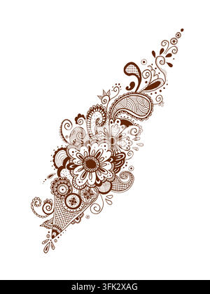 Mehndi patterns henna tattoo graphic indian illustration. Floral and paisley ornaments. Vector hand drawn line art. For packaging, decoration, studio Stock Vector