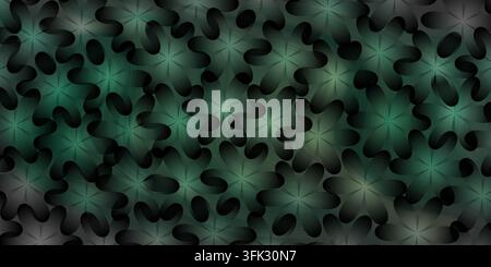 An abstract repeating floral pattern background featuring an interlocking geometric design with multiple stylized flower shapes in green tones. Stock Photo