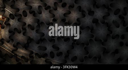 Seamless geometric abstract background featuring repeating dark floral or gear-like shapes in a sophisticated gradient design. Stock Photo