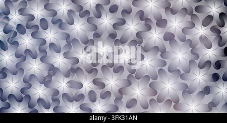 A seamless abstract background pattern featuring overlapping flower-like shapes with a metallic silver and gradient gray color palette. Stock Photo