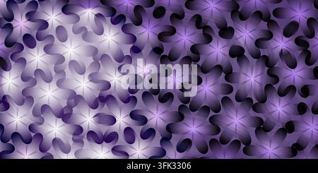 Seamless purple abstract background featuring overlapping flower or petal shapes with glowing white and purple gradient centers. Stock Photo