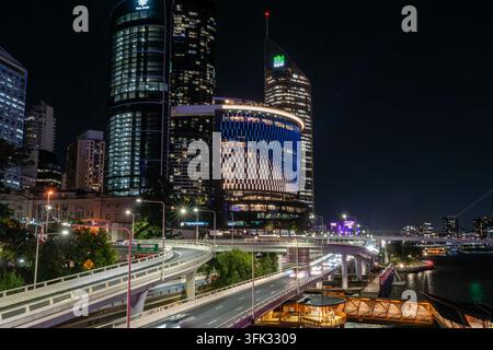 Brisbane Australia -September 16 2026; Editorial Australia Brisbane Riverside  Expressway and colourful lights of downtown district. Stock Photo
