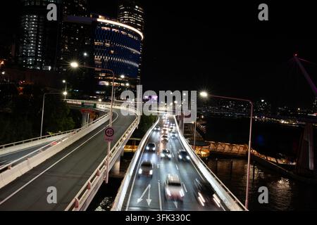 Brisbane Australia -September 16 2026; Editorial Australia Brisbane Riverside  Expressway and colourful lights of downtown district. Stock Photo