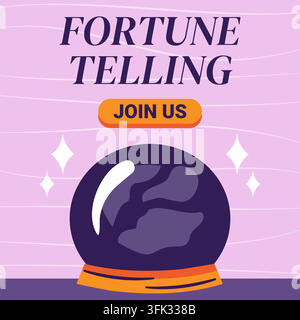 Fortune telling banner with crystal ball. Magic witchy party social media square template. Vector Stock Vector