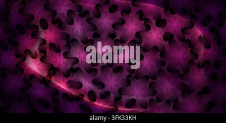 A vibrant digital artwork featuring a repeating geometric flower pattern in shades of dark and bright purple, enhanced by glowing light streaks. Stock Photo