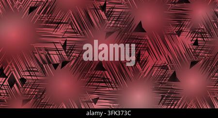 A seamless abstract background featuring a repeating pattern of radial dark lines and sharp triangular elements over a soft red gradient surface. Stock Photo