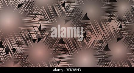 An abstract digital art background featuring a repeating pattern of radial starburst lines and dark triangles with soft glowing circular gradients in Stock Photo
