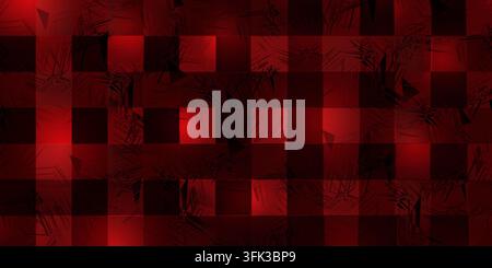 A digital abstract background featuring a deep red and black checkered plaid pattern overlaid with dark, sharp, grunge-style geometric textures and so Stock Photo