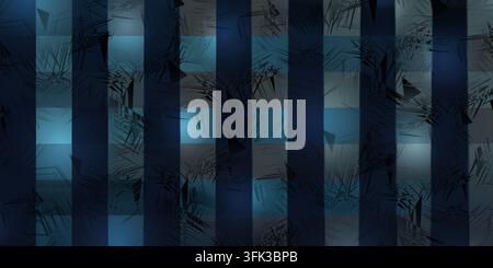 Abstract dark blue geometric background with vertical stripes, checkered pattern, glowing elements, and dark edgy textures. Stock Photo